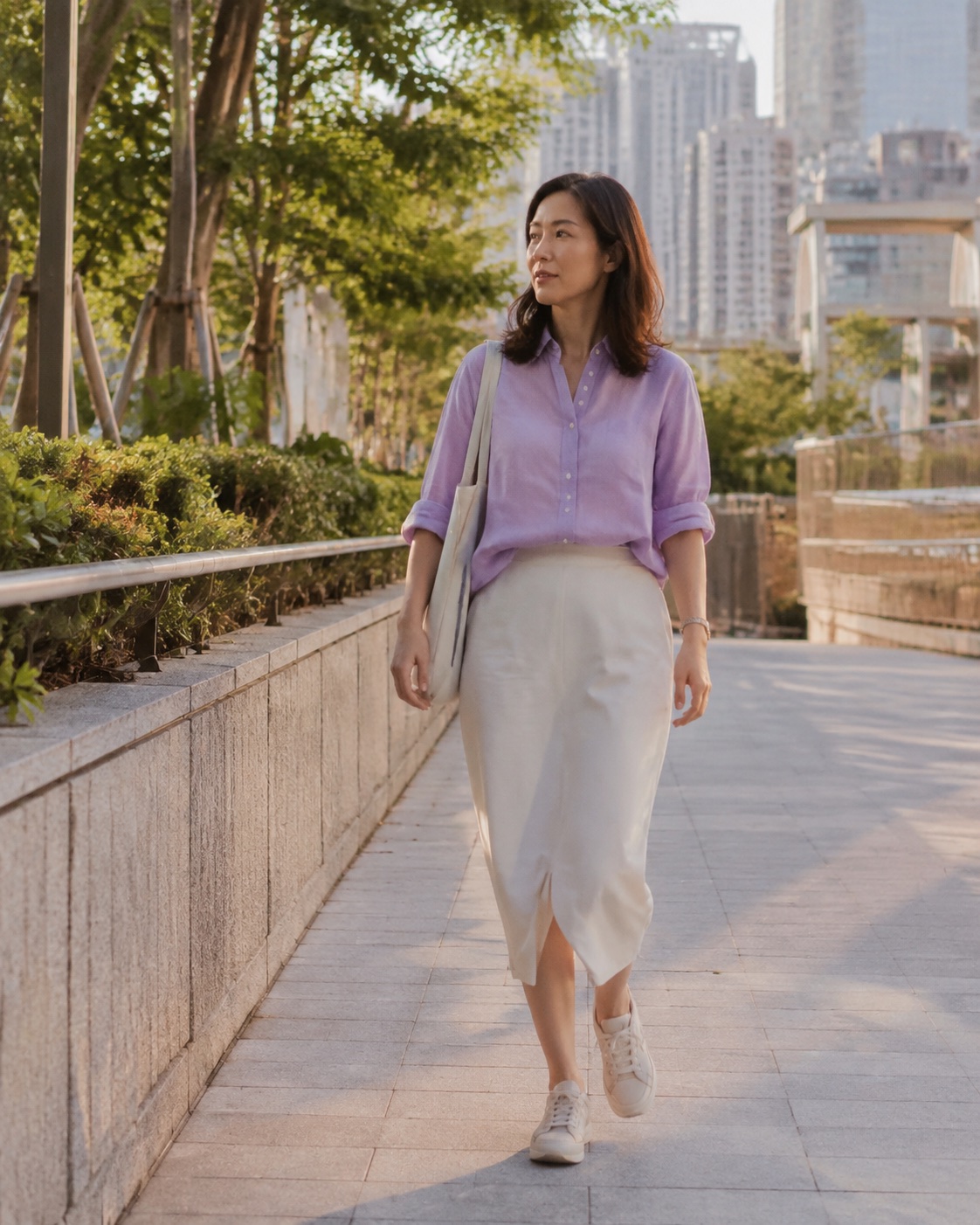 An adult learner taking a quiet walk on a green Hong Kong urban path